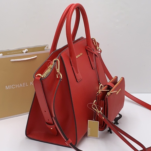 Michael Kors Large Top Zip Satchel Leather & Double Zip Wristlet Leather Flame - Picture 2 of 16